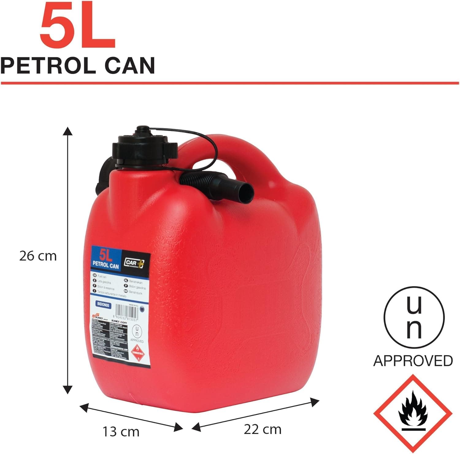 PETROL CAN  5 LIT. UN APPROVED W/FLEXIBL