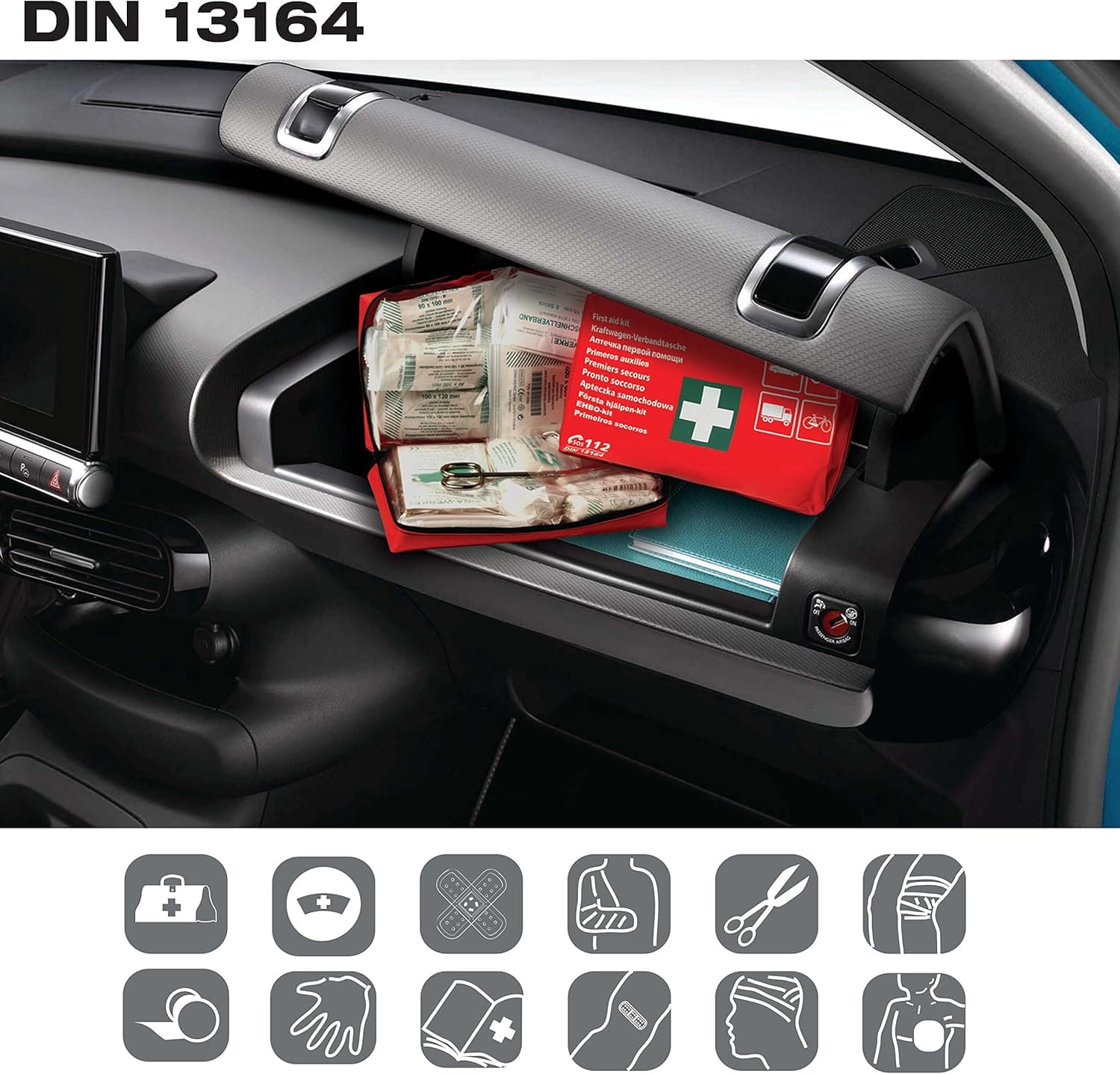 FIRST AID KIT DIN 13164. RED BAG