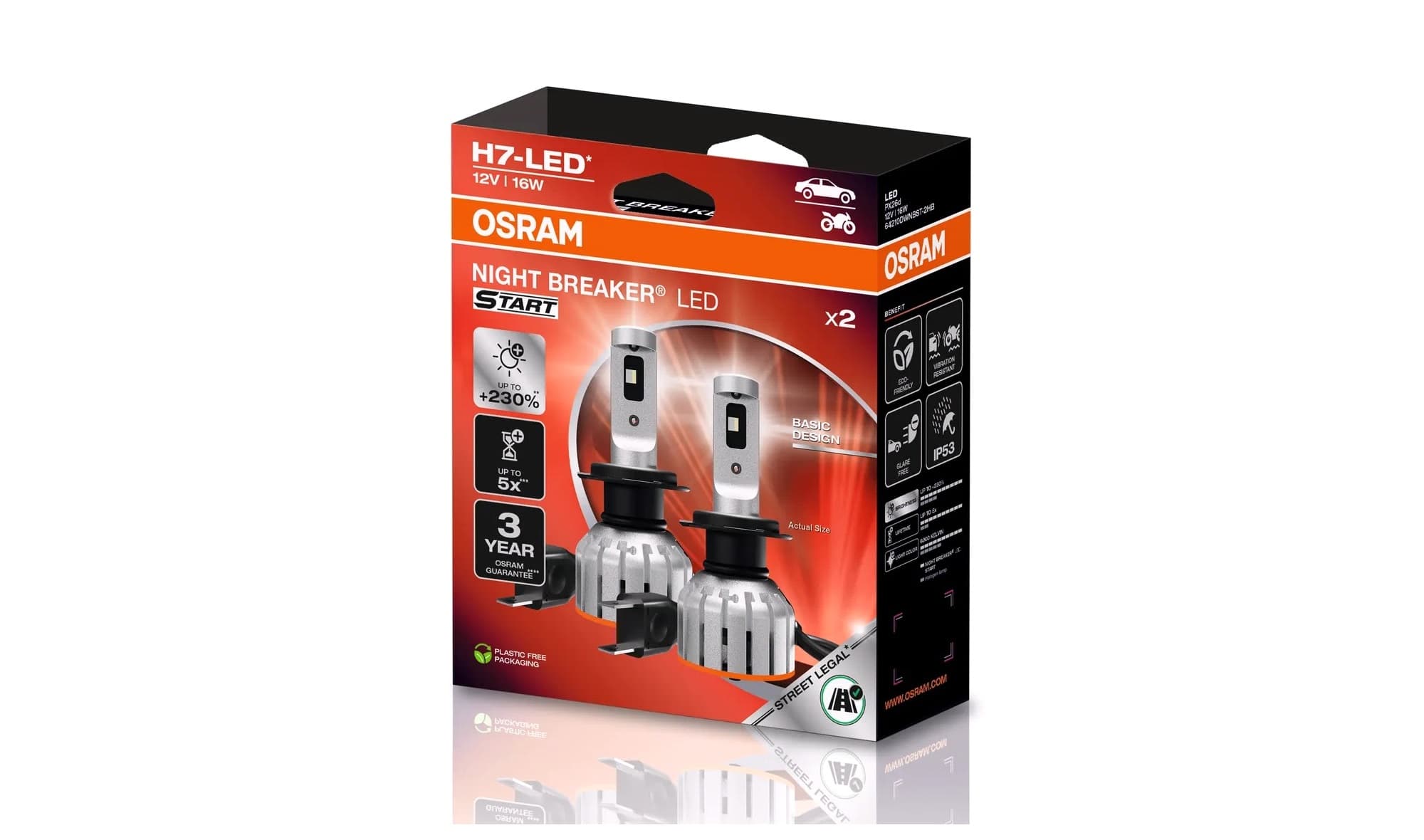 Lyspære, H7  LED 2pk