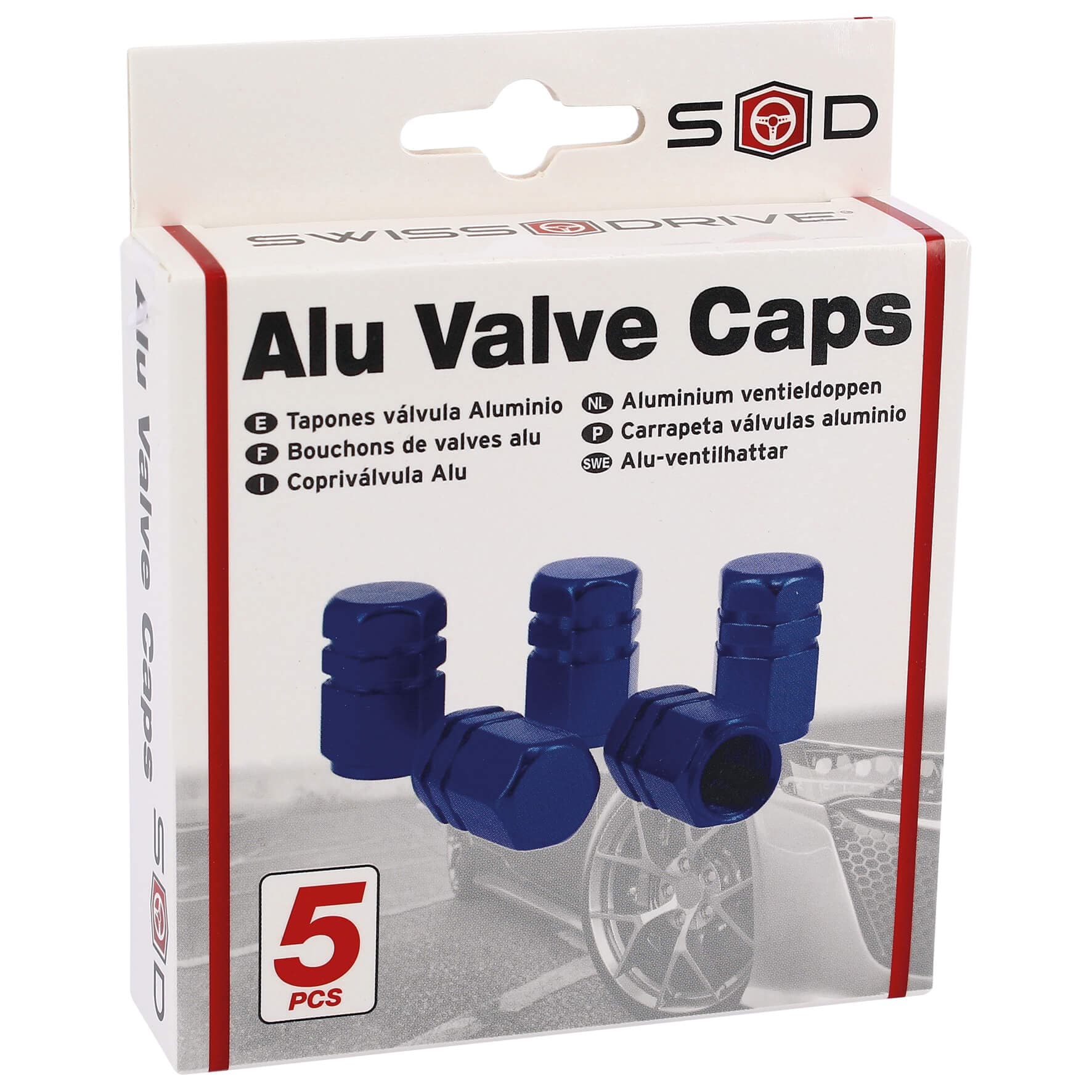 VALVE CAPS  ALUMINIUM HEXAG. BLUE