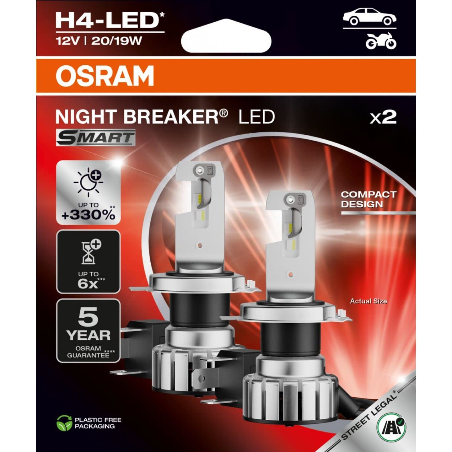Lyspære, H4 LED 2pk